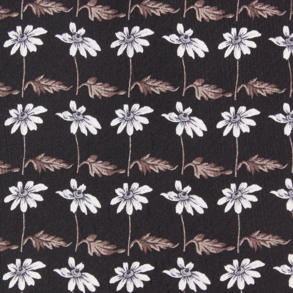 LEONARD STUDIO Floral Daisy Print on Black Sleek Silk Neck Tie